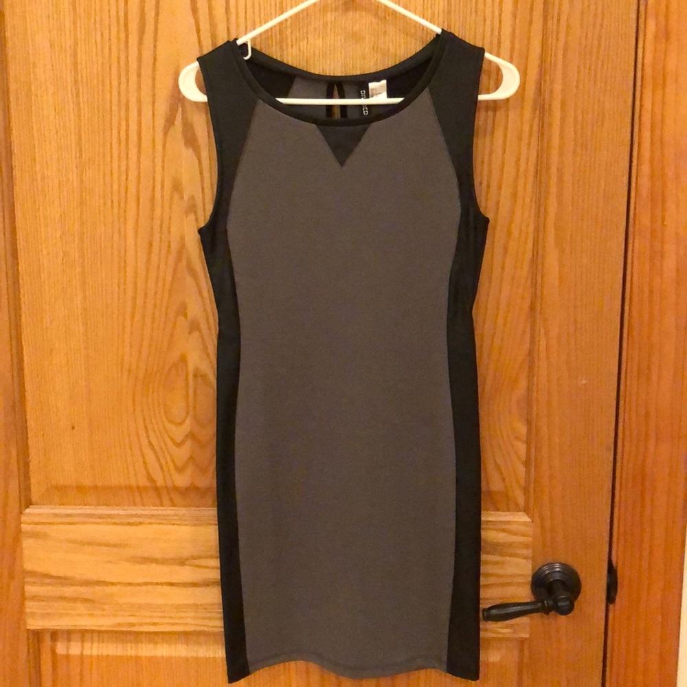 Grey dress with faux leather panels